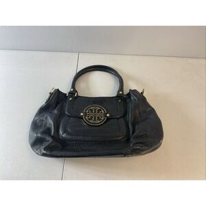 Tory Burch Amanda Hobo Bag Black Pebbled Leather Shoulder Tote LOGO